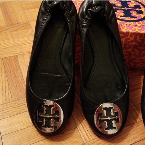 Tory Burch Reva Ballarina Black/Silver - Picture 1 of 4